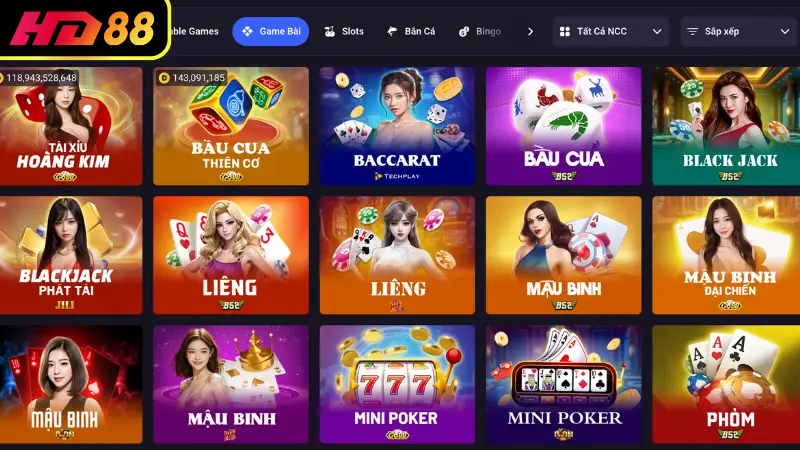 Sảnh game bài - Thử thách trí tuệ, chinh phục chiến thuật